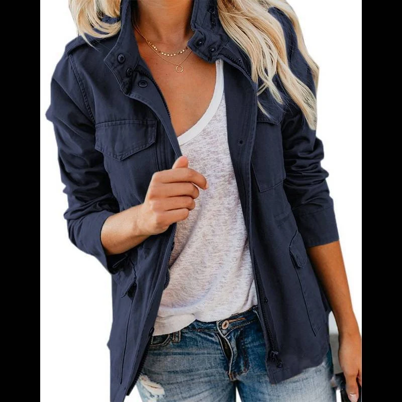 Damen Utility-Fieldjacke mit Stehkragen, aufgesetzten Taschen und Taillenzug Drune