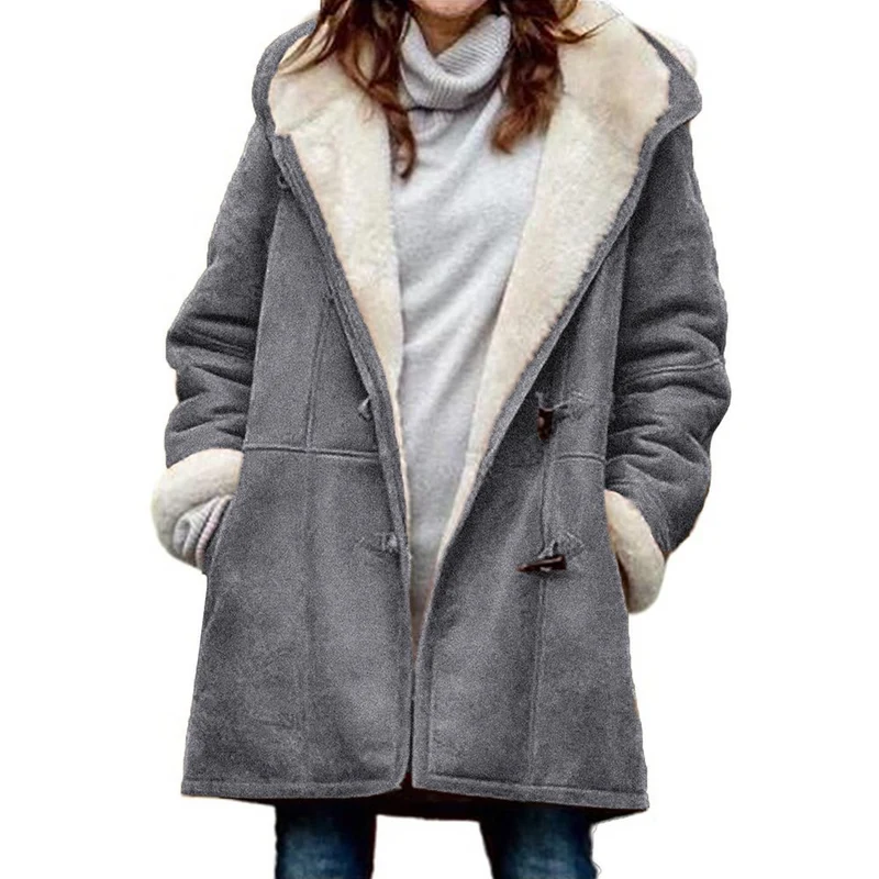 Damen Teddygefütterter Dufflecoat mit Kapuze, Kunstfell-Innenfutter und Knebelverschlüssen Drune