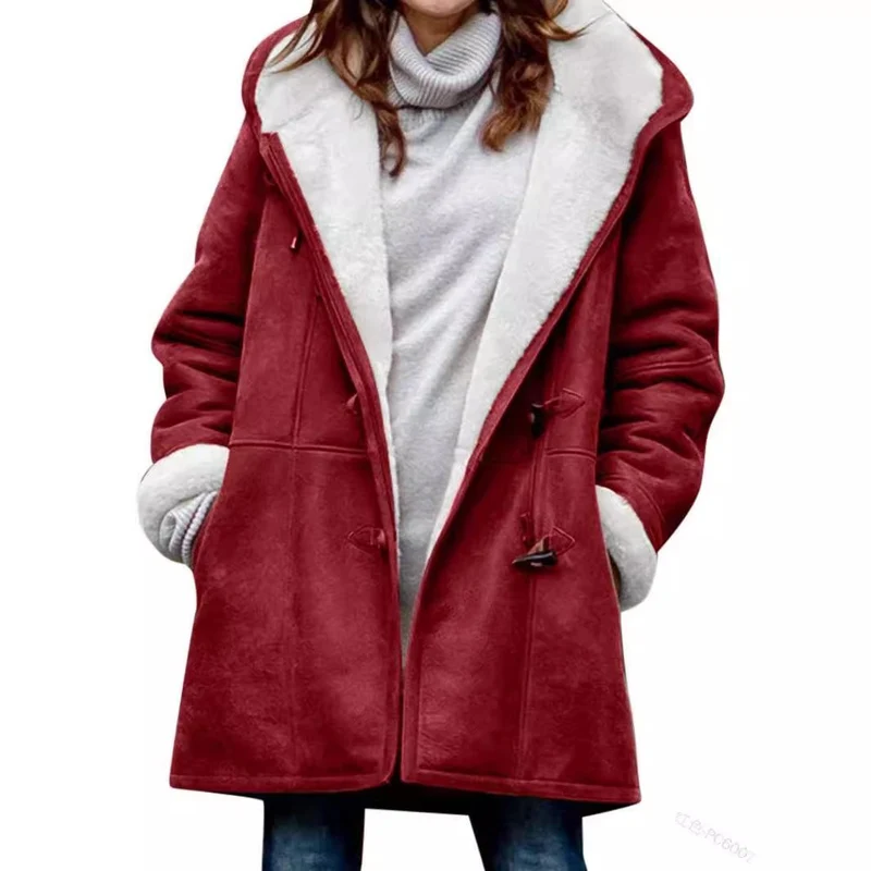 Damen Teddygefütterter Dufflecoat mit Kapuze, Kunstfell-Innenfutter und Knebelverschlüssen Drune