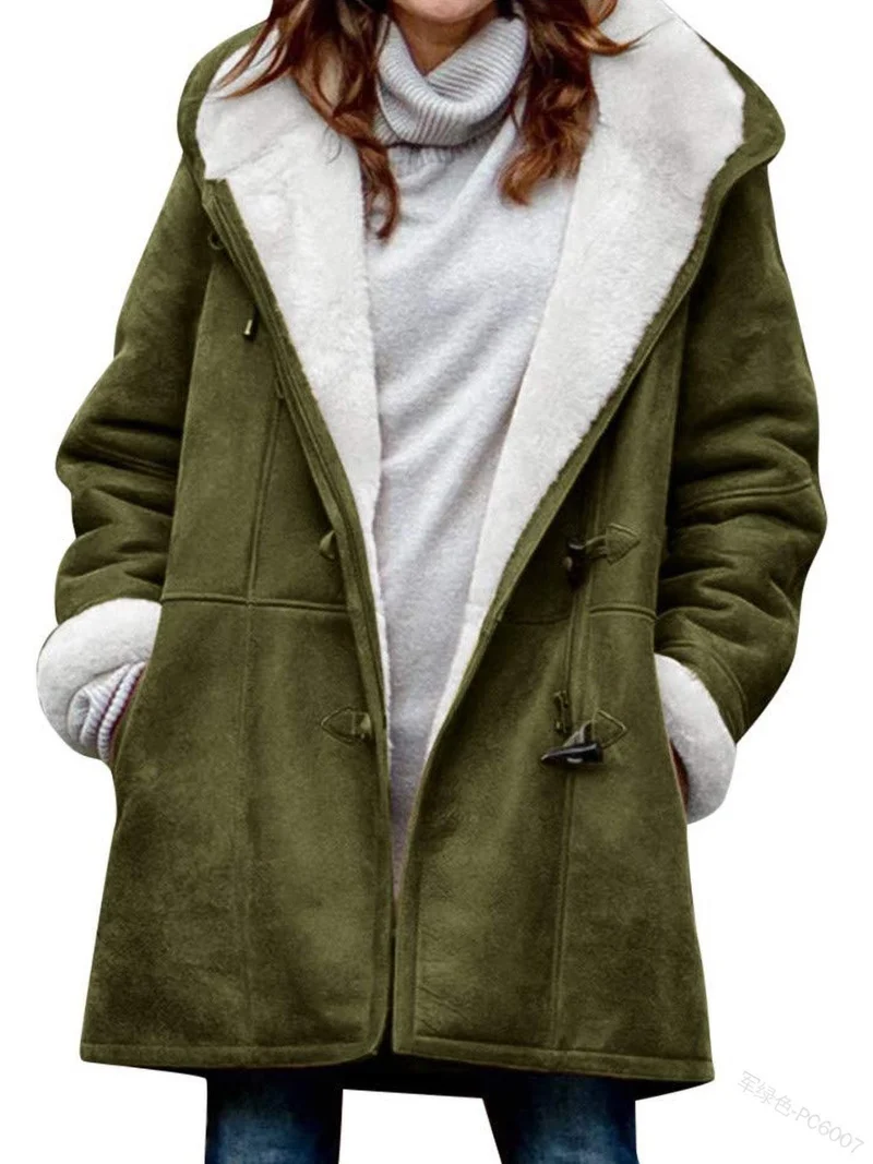 Damen Teddygefütterter Dufflecoat mit Kapuze, Kunstfell-Innenfutter und Knebelverschlüssen Drune
