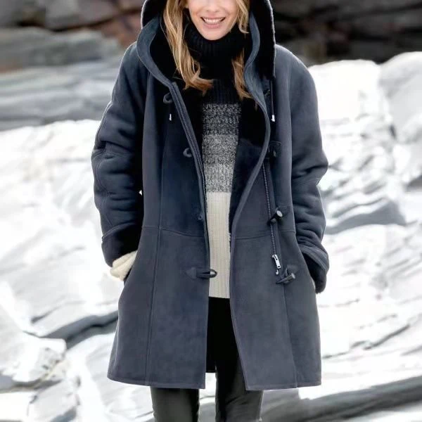 Damen Teddygefütterter Dufflecoat mit Kapuze, Kunstfell-Innenfutter und Knebelverschlüssen Drune