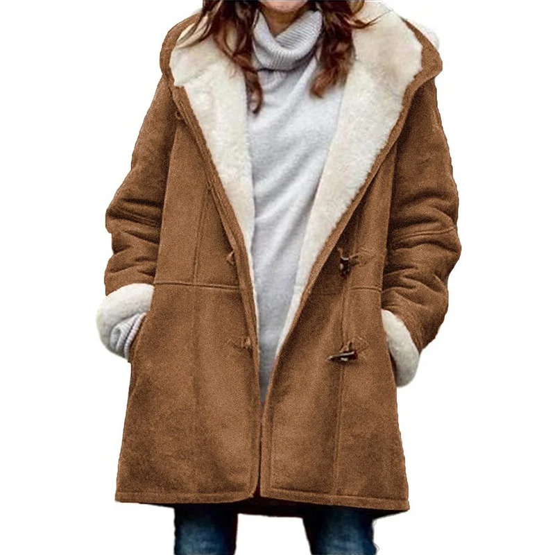 Damen Teddygefütterter Dufflecoat mit Kapuze, Kunstfell-Innenfutter und Knebelverschlüssen Drune