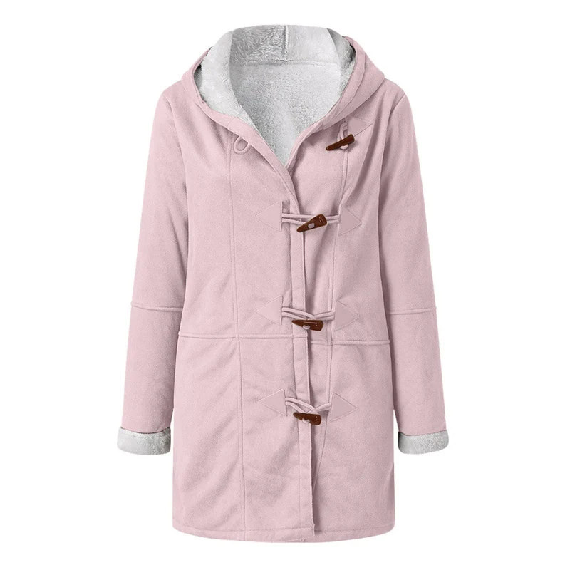 Damen Teddygefütterter Dufflecoat mit Kapuze, Kunstfell-Innenfutter und Knebelverschlüssen Drune