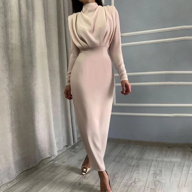 Damen Tailliertes Midikleid mit Drapierung am Oberteil und Stehkragen Drune