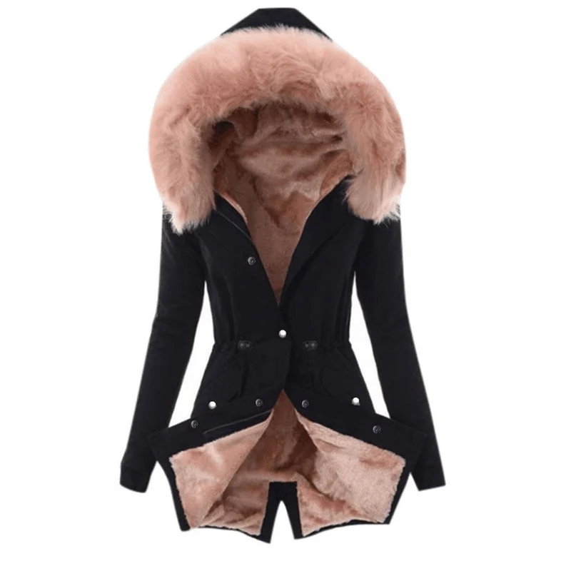 Damen Taillierter Winterparka mit kuscheligem Teddyfutter und großer Kapuze Drune