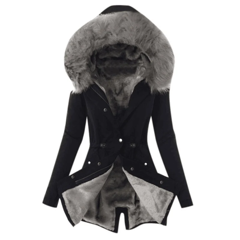 Damen Taillierter Winterparka mit kuscheligem Teddyfutter und großer Kapuze Drune