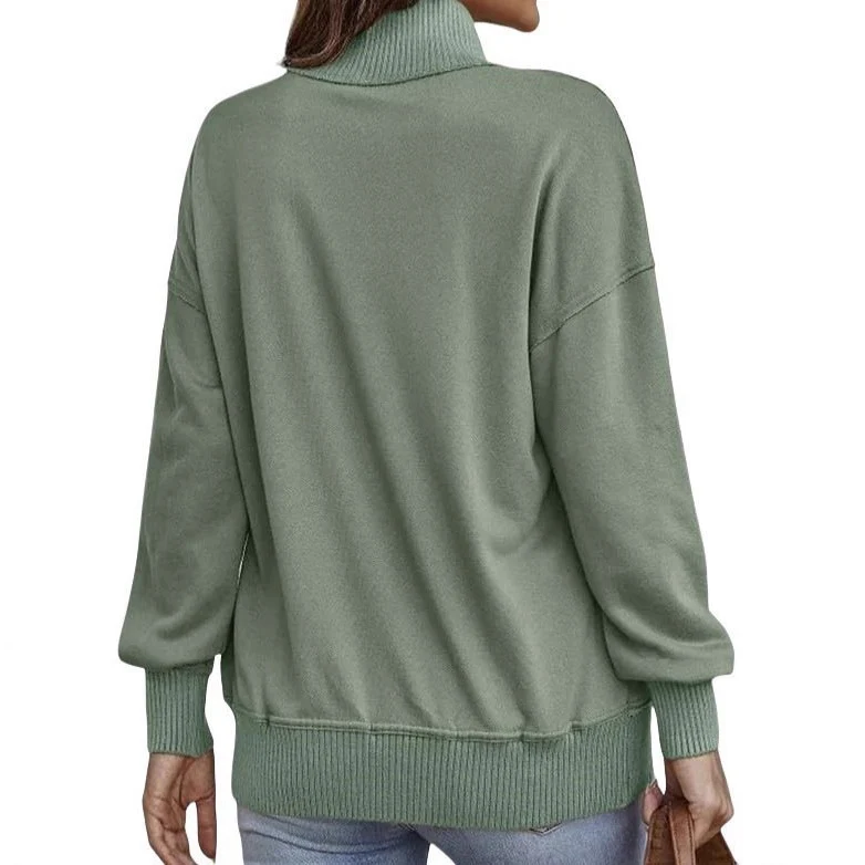 Damen Sweatpullover mit Stehkragen-Knopfleiste und Kängurutasche Drune