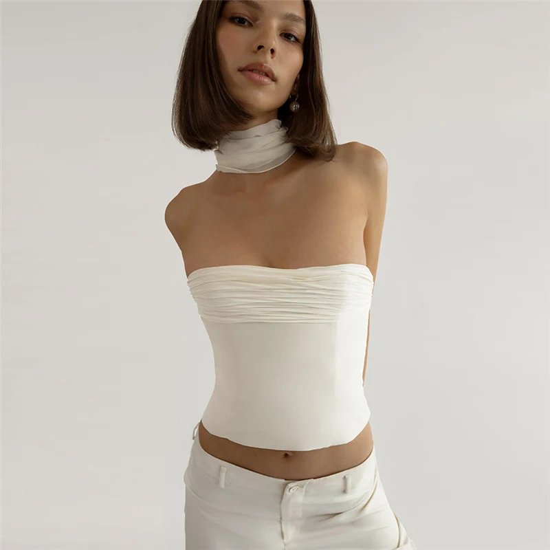 Damen Bandeau-Top mit eleganter Chiffonüberwurf Drune