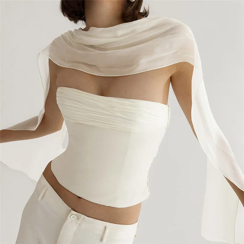 Damen Bandeau-Top mit eleganter Chiffonüberwurf Drune