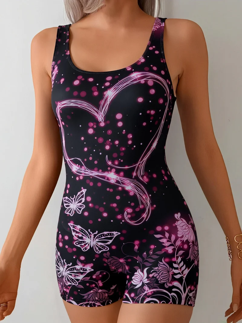 Damen Sportlicher Schwimmanzug mit modernem Druck Drune