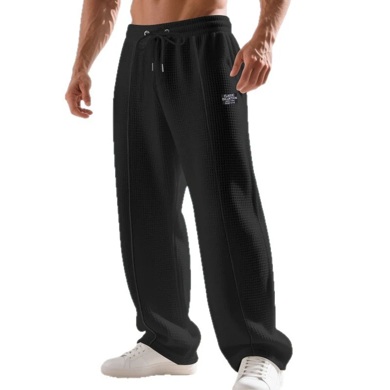 Herren Lässige Waffelstrick-Freizeithose mit Tunnelzug und Seitentaschen Drune