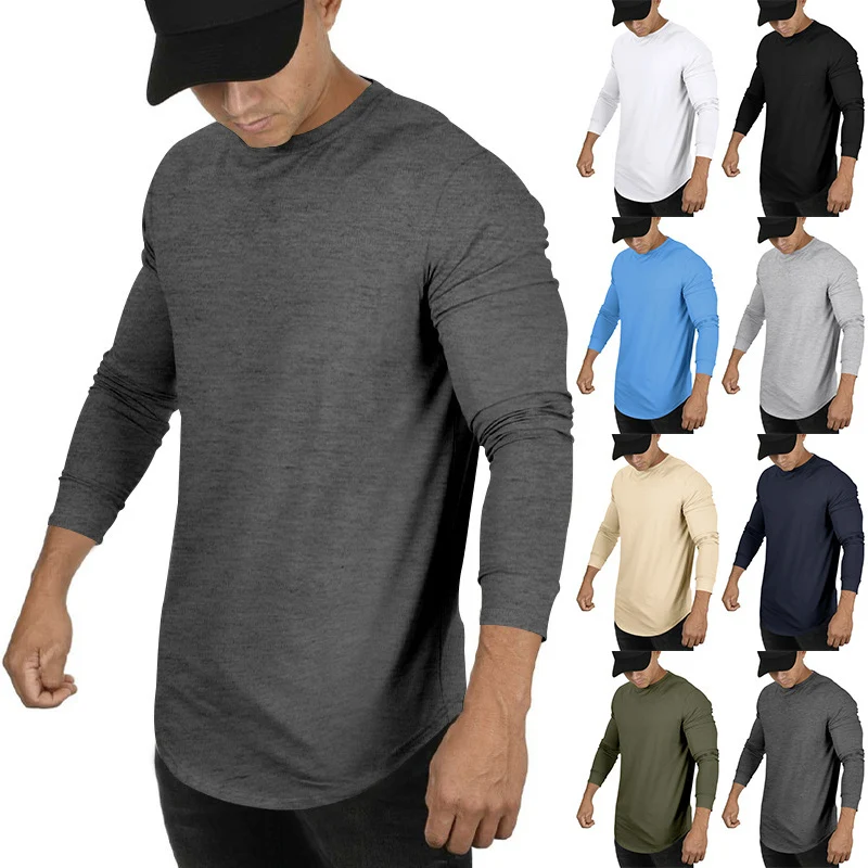 Herren Langarmshirt mit verlängertem Rundsaum und schmalem Schnitt aus elastischem Funktionsjersey Drune