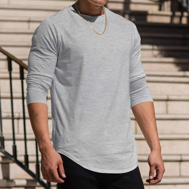 Herren Langarmshirt mit verlängertem Rundsaum und schmalem Schnitt aus elastischem Funktionsjersey Drune