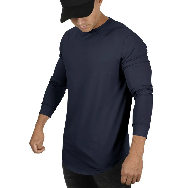 Herren Langarmshirt mit verlängertem Rundsaum und schmalem Schnitt aus elastischem Funktionsjersey Drune