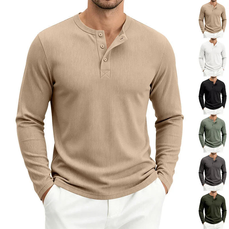 Herren Langärmeliges Waffelstrick-Henleyshirt mit Knopfleiste, thermoregulierend und schmaler Schnitt Drune