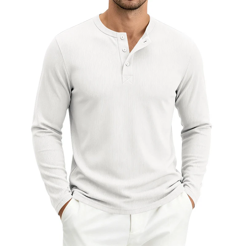 Herren Langärmeliges Waffelstrick-Henleyshirt mit Knopfleiste, thermoregulierend und schmaler Schnitt Drune