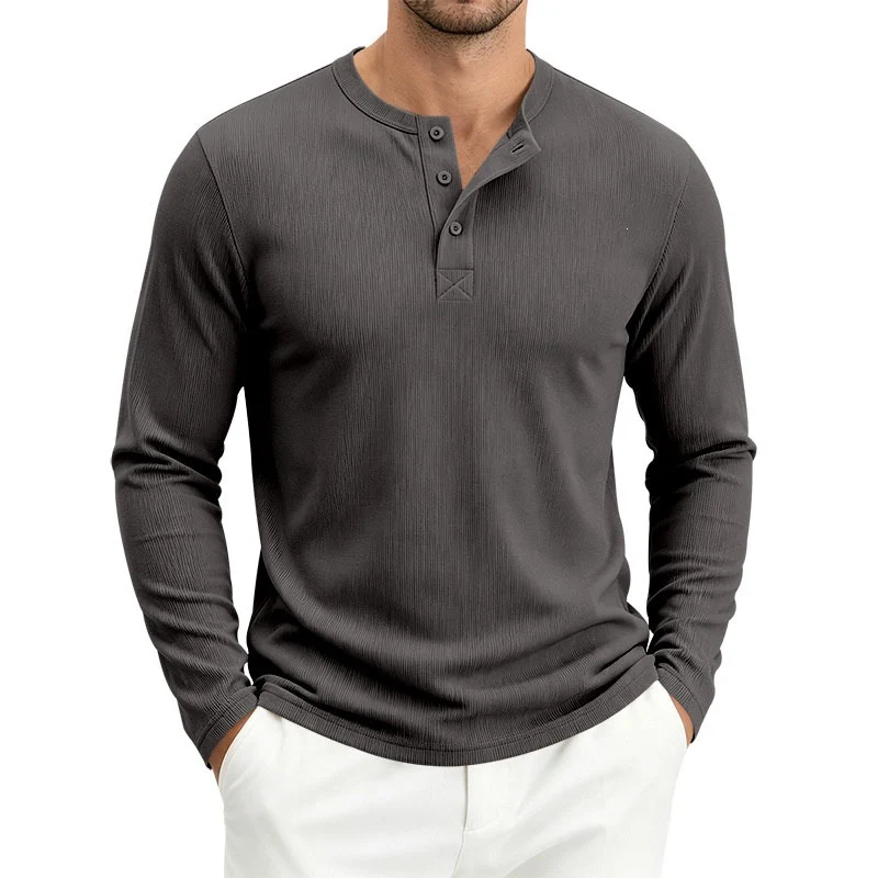 Herren Langärmeliges Waffelstrick-Henleyshirt mit Knopfleiste, thermoregulierend und schmaler Schnitt Drune