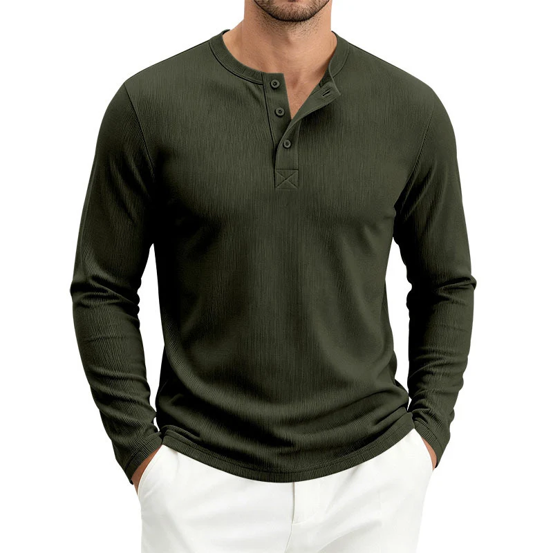 Herren Langärmeliges Waffelstrick-Henleyshirt mit Knopfleiste, thermoregulierend und schmaler Schnitt Drune