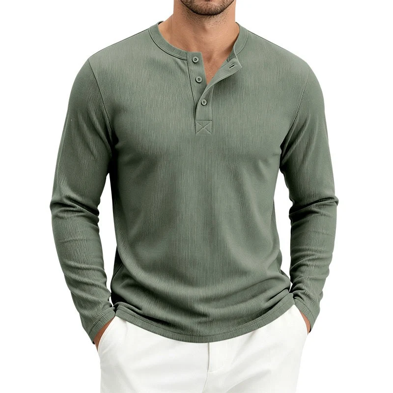 Herren Langärmeliges Waffelstrick-Henleyshirt mit Knopfleiste, thermoregulierend und schmaler Schnitt Drune