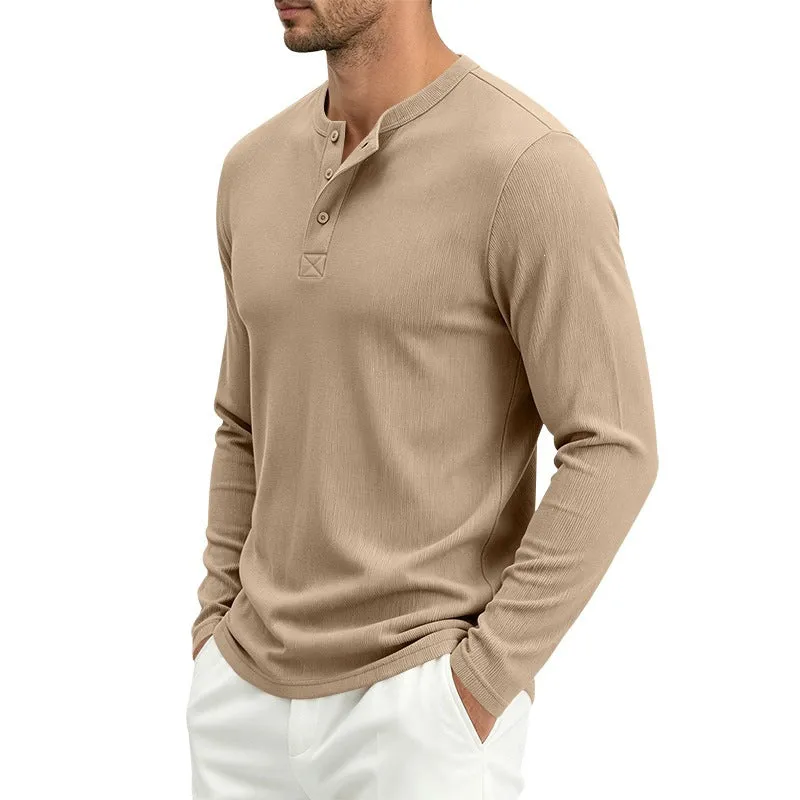 Herren Langärmeliges Waffelstrick-Henleyshirt mit Knopfleiste, thermoregulierend und schmaler Schnitt Drune