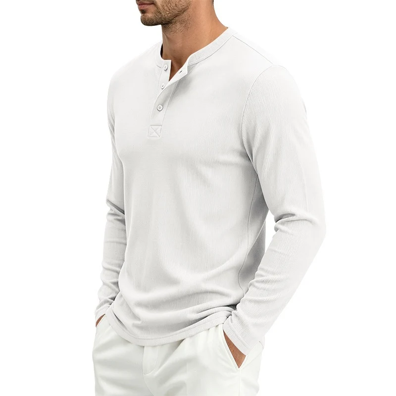 Herren Langärmeliges Waffelstrick-Henleyshirt mit Knopfleiste, thermoregulierend und schmaler Schnitt Drune