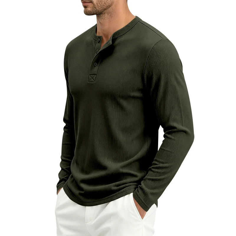 Herren Langärmeliges Waffelstrick-Henleyshirt mit Knopfleiste, thermoregulierend und schmaler Schnitt Drune