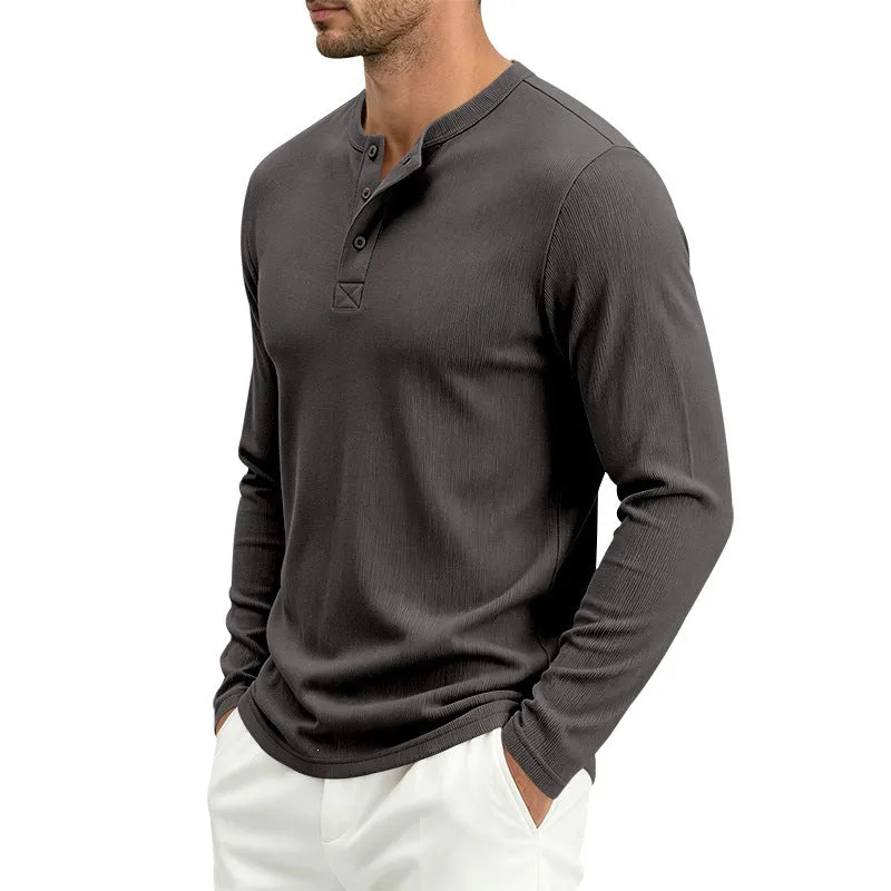 Herren Langärmeliges Waffelstrick-Henleyshirt mit Knopfleiste, thermoregulierend und schmaler Schnitt Drune