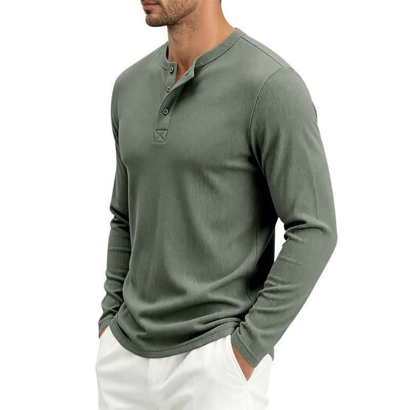 Herren Langärmeliges Waffelstrick-Henleyshirt mit Knopfleiste, thermoregulierend und schmaler Schnitt Drune