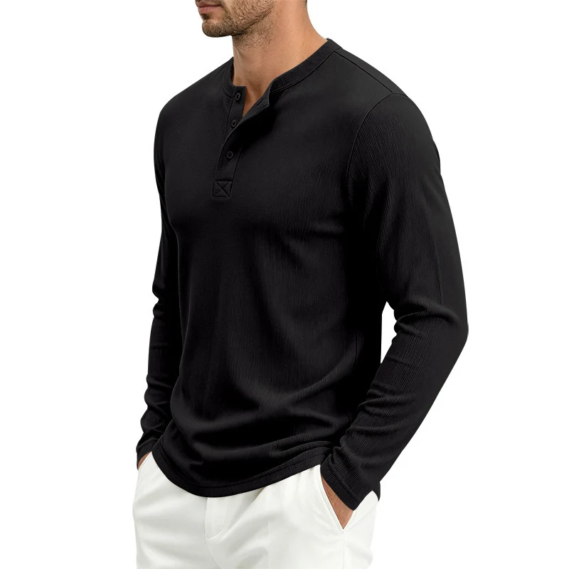 Herren Langärmeliges Waffelstrick-Henleyshirt mit Knopfleiste, thermoregulierend und schmaler Schnitt Drune