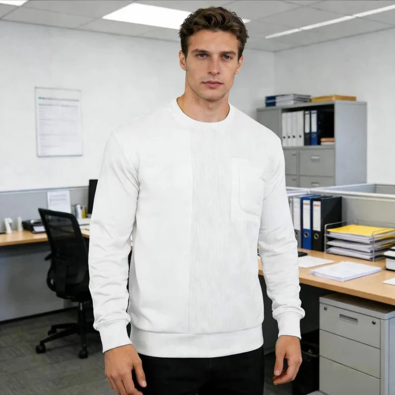 Herren Langärmeliges Struktur-Sweatshirt mit Brusttasche und Rippdetail Drune