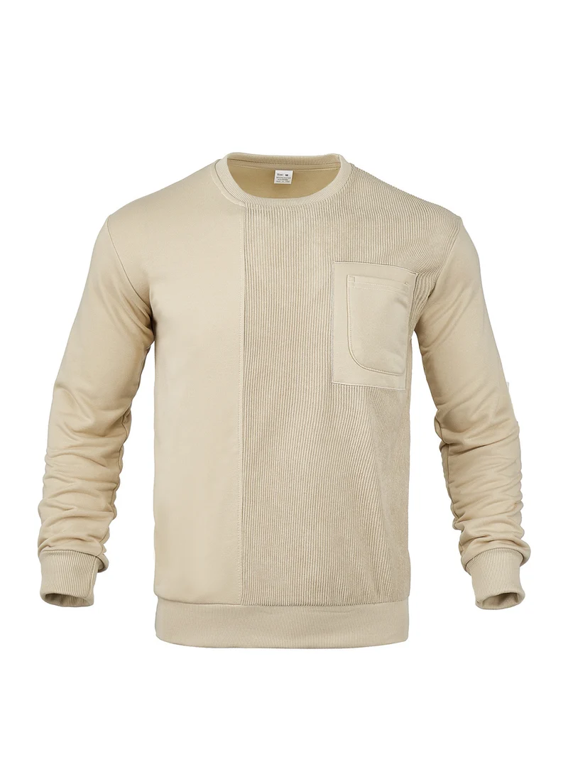 Herren Langärmeliges Struktur-Sweatshirt mit Brusttasche und Rippdetail Drune