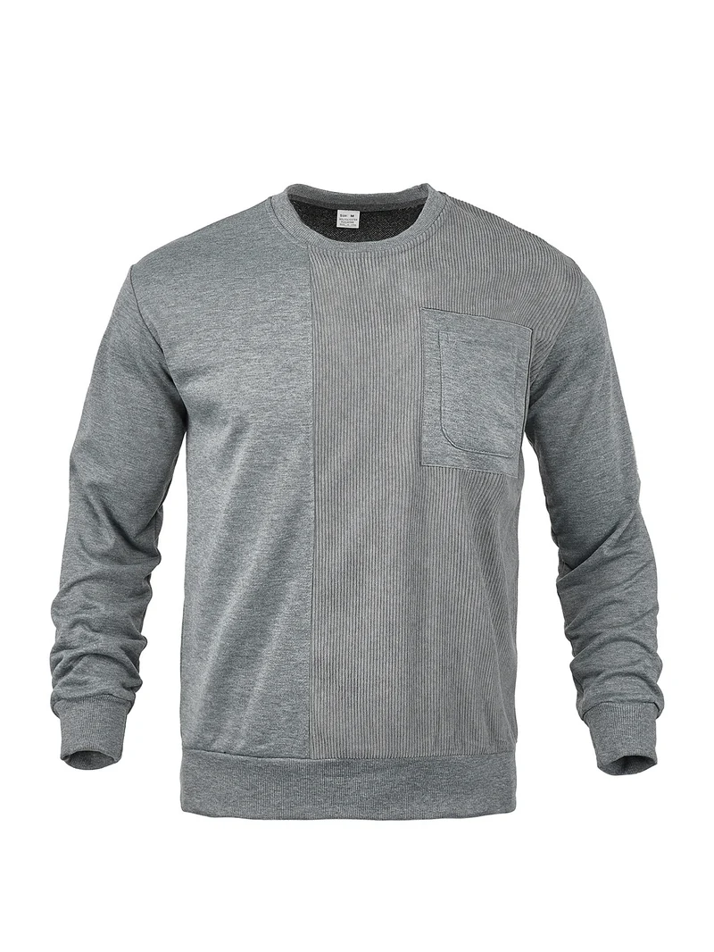 Herren Langärmeliges Struktur-Sweatshirt mit Brusttasche und Rippdetail Drune