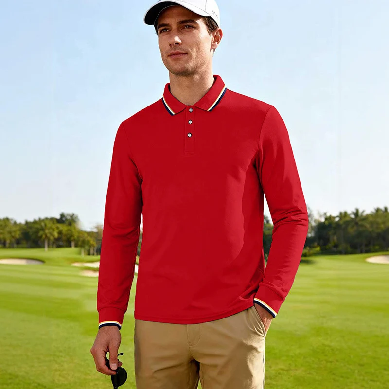 Herren Langärmeliges Performance-Golfpoloshirt mit Kontrastkragen Drune