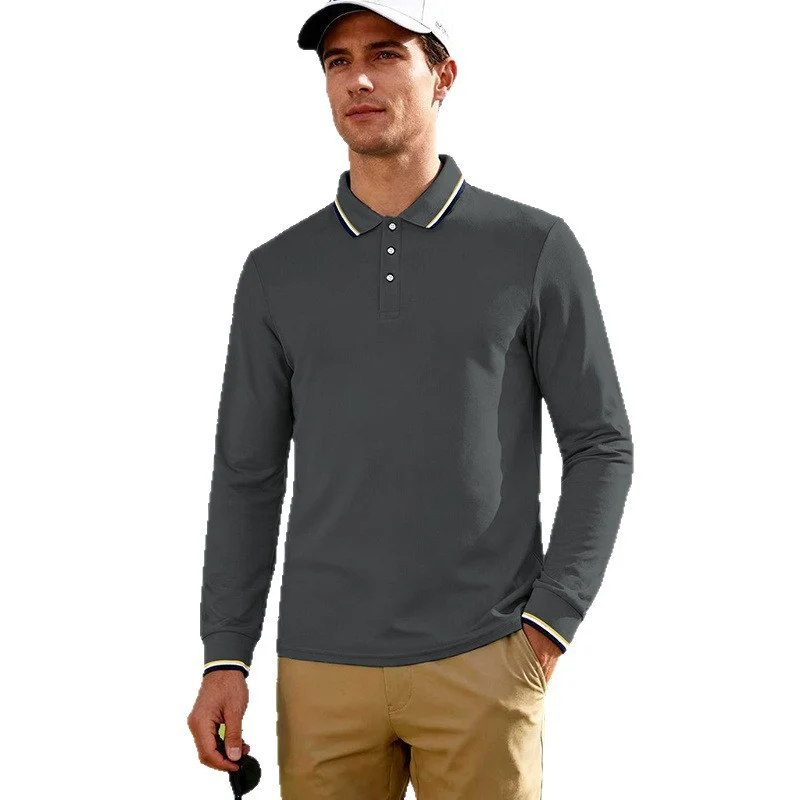 Herren Langärmeliges Performance-Golfpoloshirt mit Kontrastkragen Drune