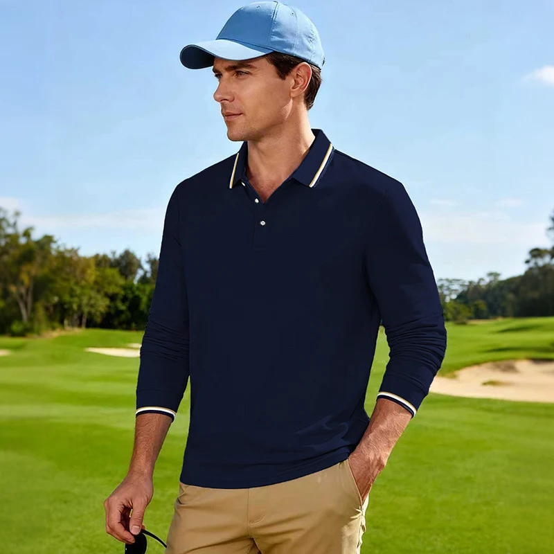 Herren Langärmeliges Performance-Golfpoloshirt mit Kontrastkragen Drune