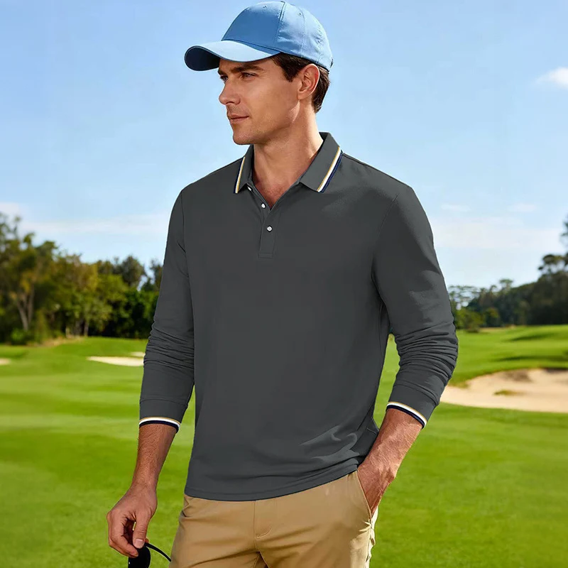 Herren Langärmeliges Performance-Golfpoloshirt mit Kontrastkragen Drune