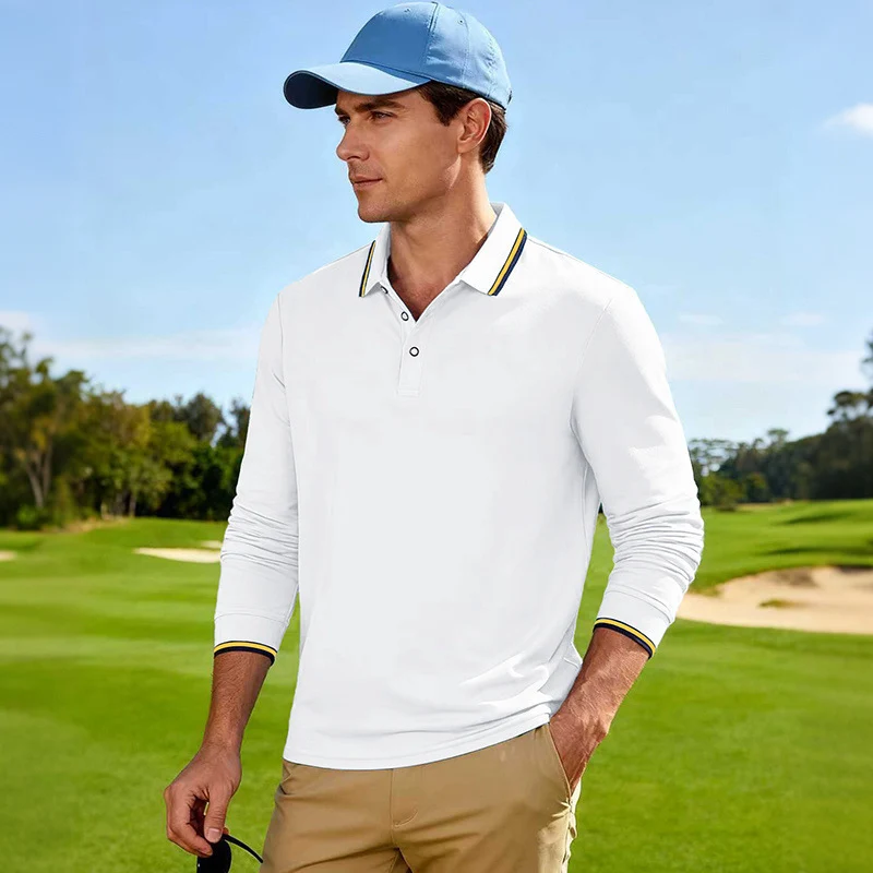 Herren Langärmeliges Performance-Golfpoloshirt mit Kontrastkragen Drune