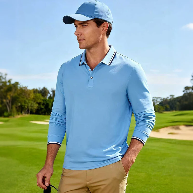 Herren Langärmeliges Performance-Golfpoloshirt mit Kontrastkragen Drune