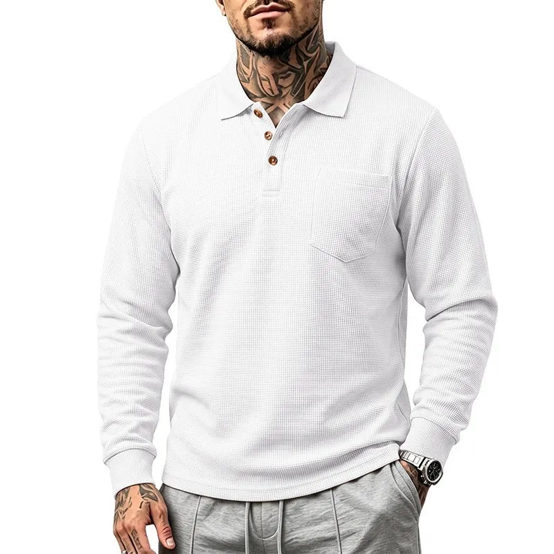 Herren Langarm-Waffelpiqué-Polo mit Knopfleiste und Brusttasche Drune