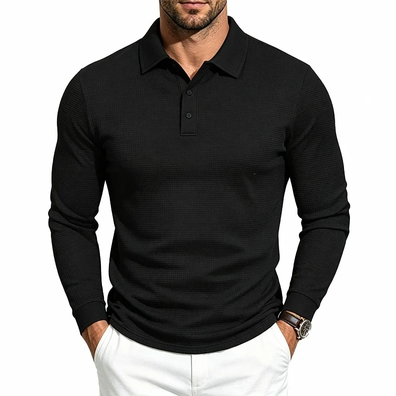 Herren Langarm-Poloshirt aus Strukturstrick schmaler Schnitt Drune