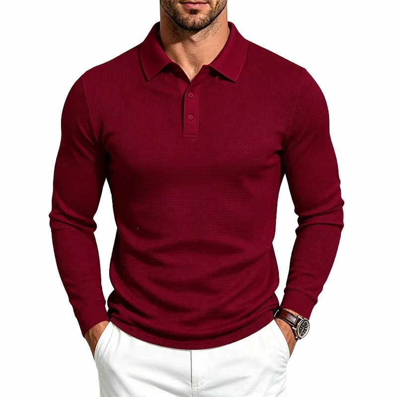 Herren Langarm-Poloshirt aus Strukturstrick schmaler Schnitt Drune