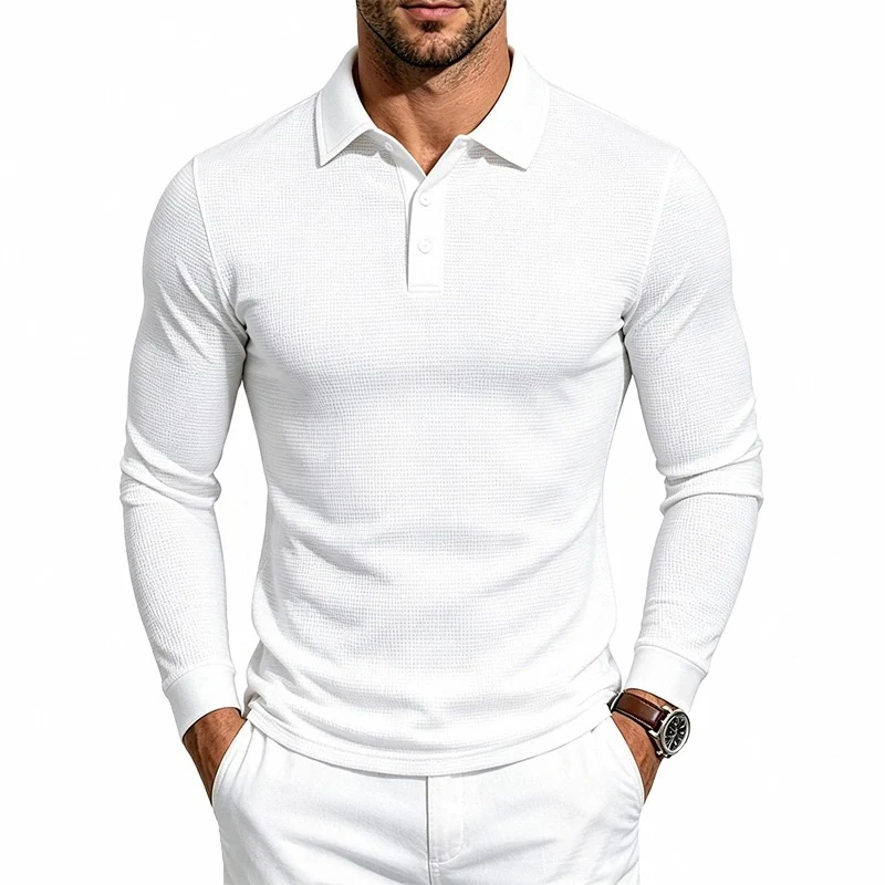 Herren Langarm-Poloshirt aus Strukturstrick schmaler Schnitt Drune