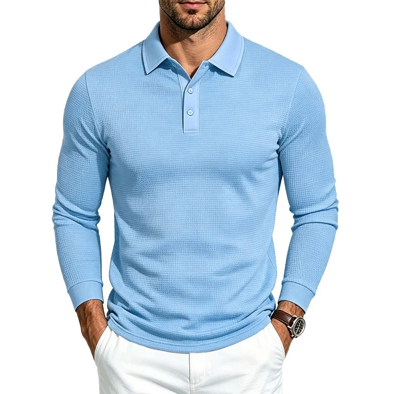 Herren Langarm-Poloshirt aus Strukturstrick schmaler Schnitt Drune