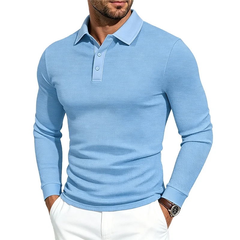 Herren Langarm-Poloshirt aus Strukturstrick schmaler Schnitt Drune