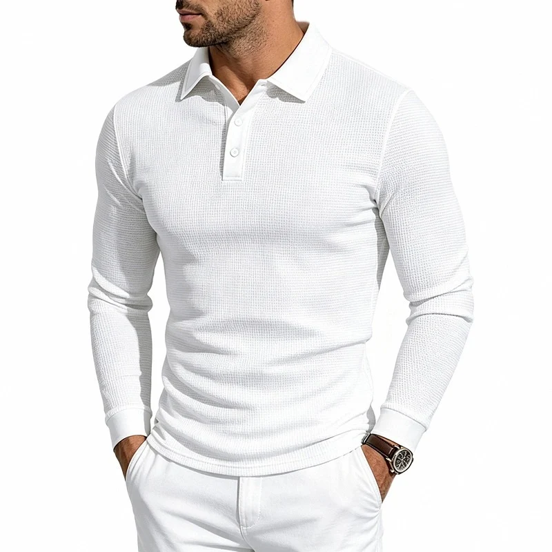 Herren Langarm-Poloshirt aus Strukturstrick schmaler Schnitt Drune