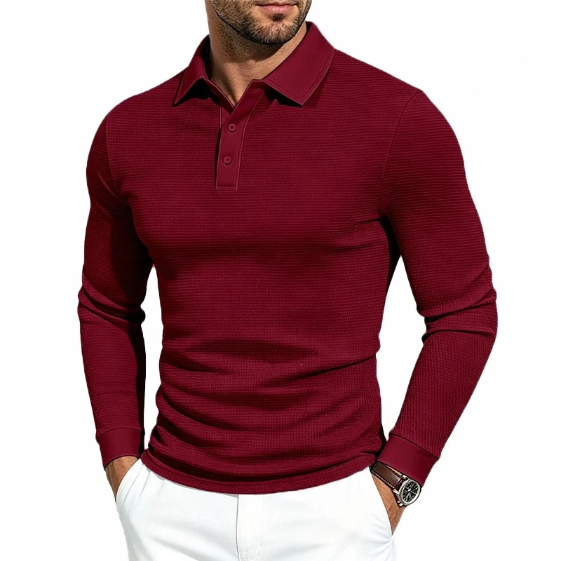 Herren Langarm-Poloshirt aus Strukturstrick schmaler Schnitt Drune