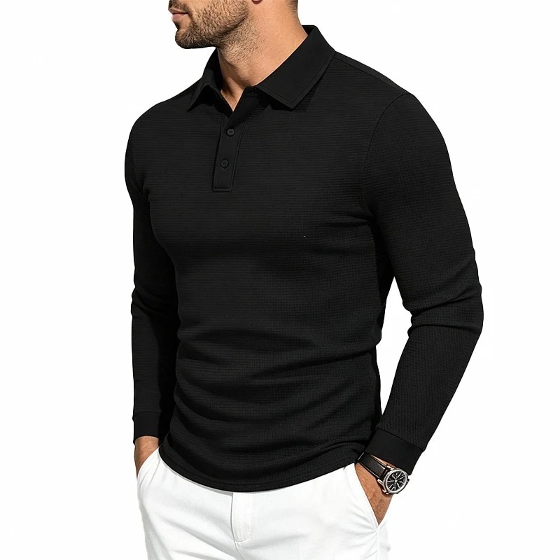 Herren Langarm-Poloshirt aus Strukturstrick schmaler Schnitt Drune