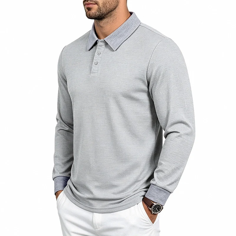 Herren Langarm-Poloshirt aus Strukturstrick schmaler Schnitt Drune