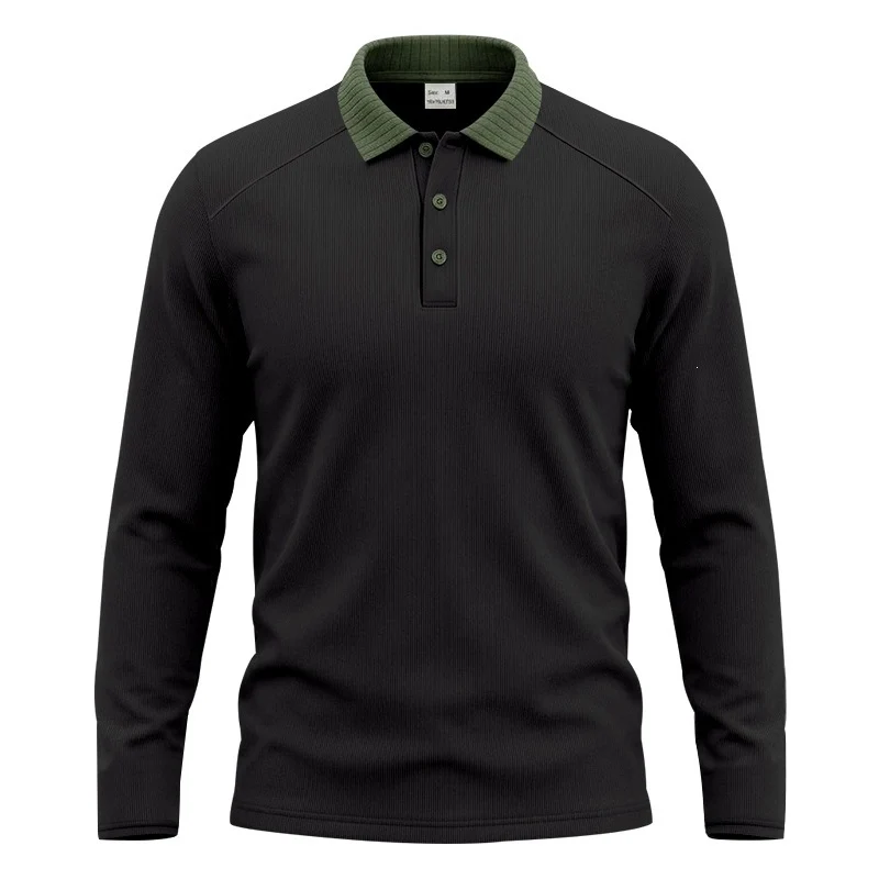 Herren Langarm-Polo aus feinem Rippstrick mit Kontrastkragen und Knopfleiste Drune