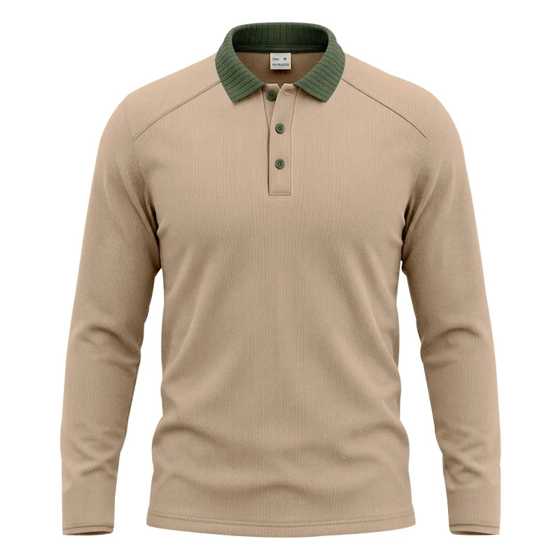 Herren Langarm-Polo aus feinem Rippstrick mit Kontrastkragen und Knopfleiste Drune